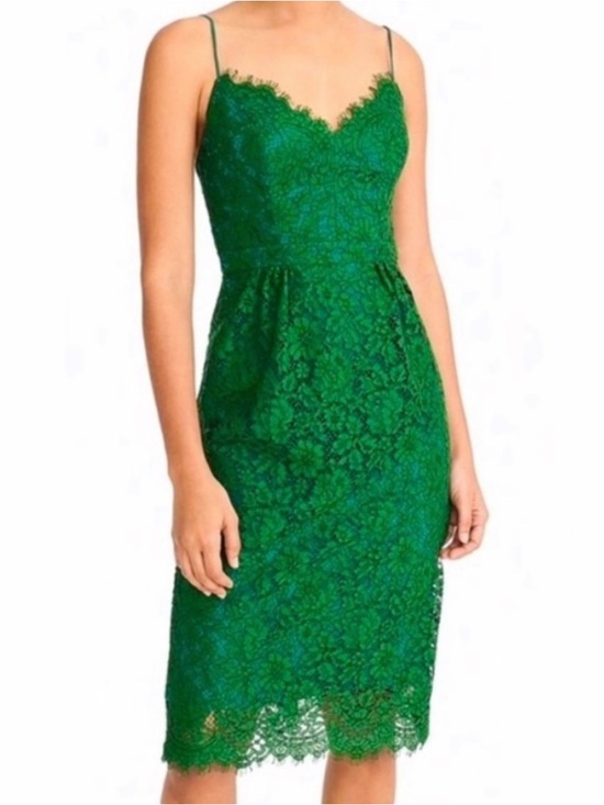 J. Crew Dresses & Skirts - J. Crew Emerald Green Lace Spaghetti Strap Cocktail Dress Size 4